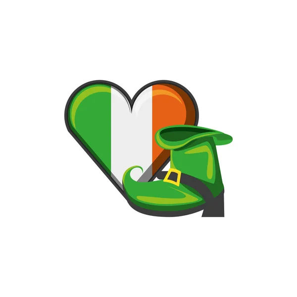Leprikón botu s označit irské ve tvaru srdce — Stockový vektor