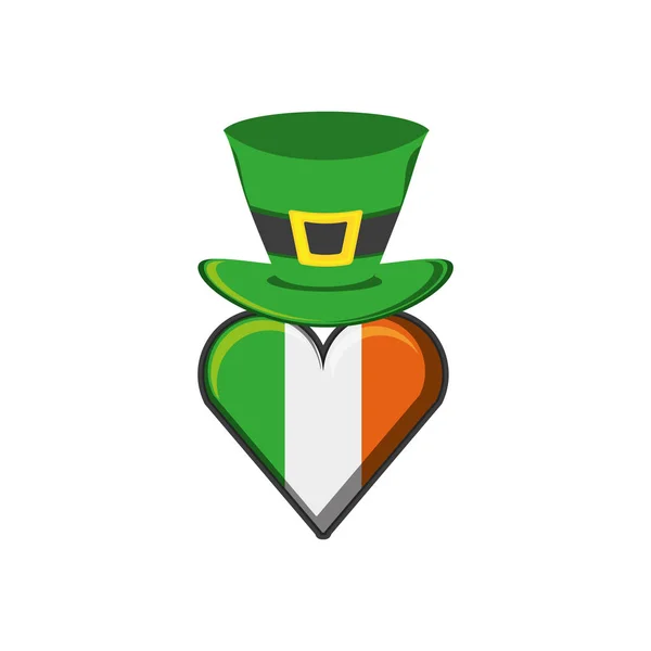 Čepice skřítek s Irská vlajka ve tvaru srdce — Stockový vektor