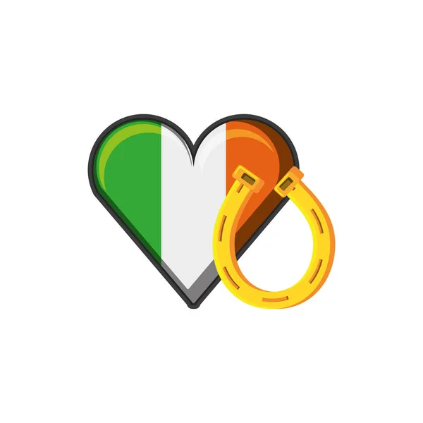 Flagga irländska i form hjärtat med hästsko — Stock vektor