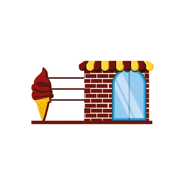 Ice cream store facade with parasol — Stock Vector