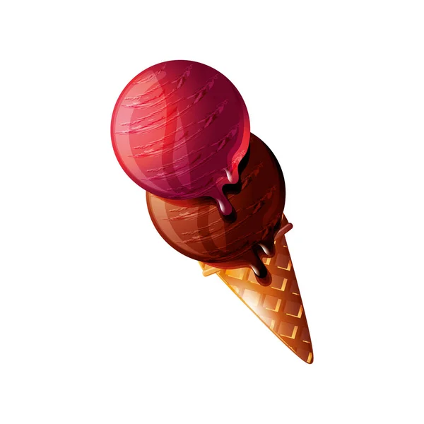蛋卷中美味的冰淇淋 — 图库矢量图片