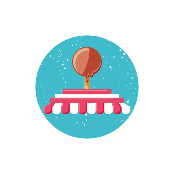 Delizioso gelato in stick con negozio di ombrelloni — Vettoriale Stock