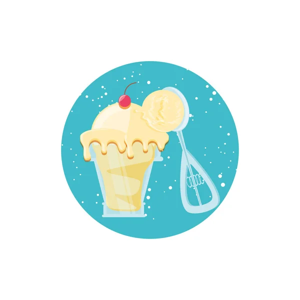 숟가락 서빙 컵에서 맛 있는 아이스크림 — 스톡 벡터