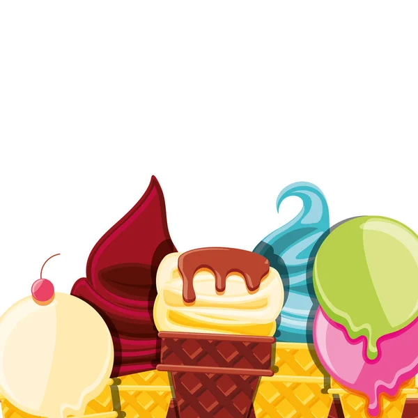 Conjunto de delicioso helado en cono — Vector de stock