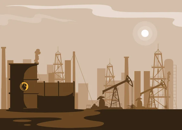 Olja industrin scen med växt pipeline — Stock vektor