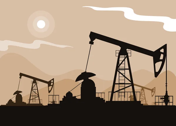Сцена нефтяной промышленности с дерриком — стоковый вектор