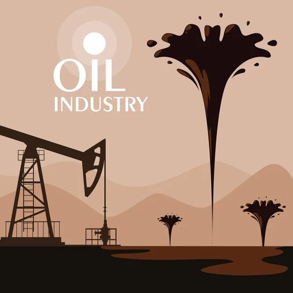 Olie Industrie Scène Met Derrick Vector Illustratie Ontwerp — Stockvector