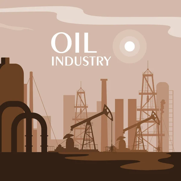 Сцена нафтової промисловості з дерріком — стоковий вектор