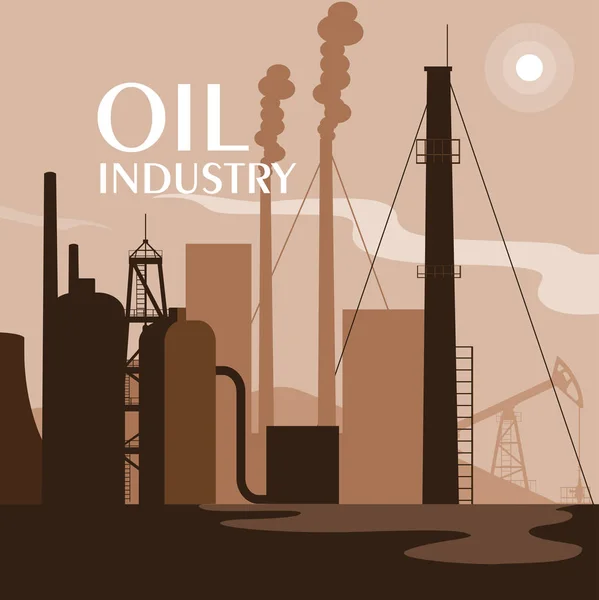 Escena Industria Petrolera Con Diseño Ilustración Vector Tubería Planta — Vector de stock
