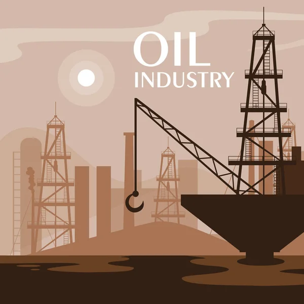Escena de la industria petrolera con plataforma marina — Vector de stock