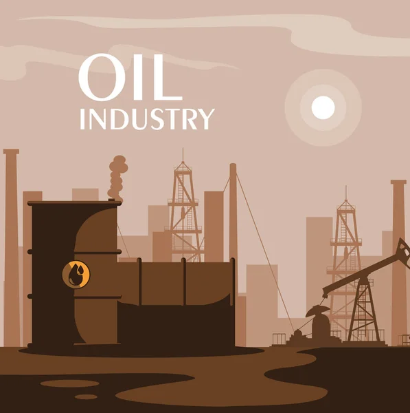 Escena de la industria petrolera con derrick — Vector de stock