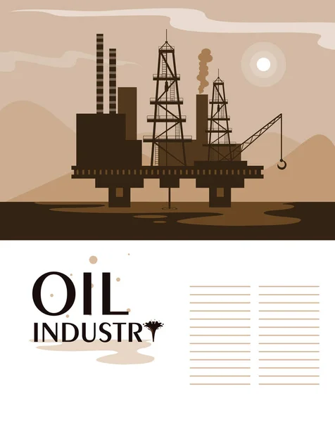 Escena de la industria petrolera con plataforma marina — Vector de stock