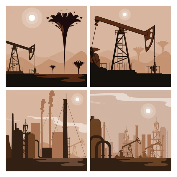 Industria petrolera escenas de grupo — Vector de stock