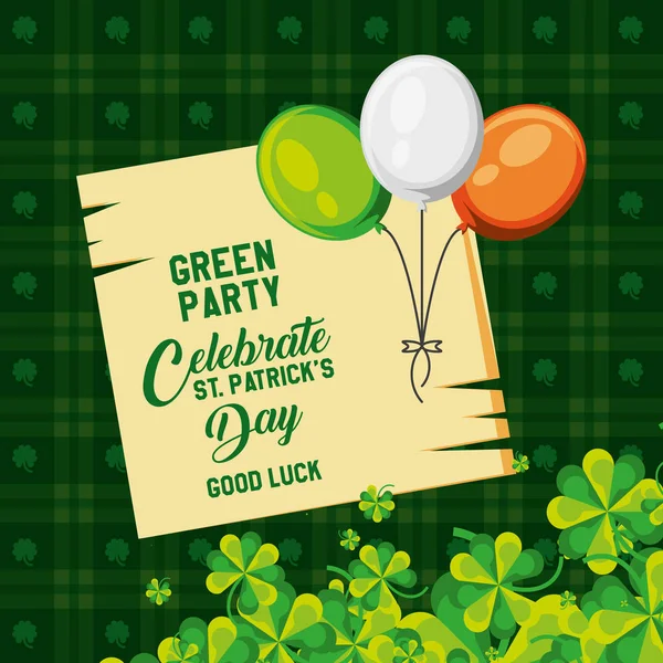 Erster Patrick Day mit Luftballons Helium und Klee — Stockvektor