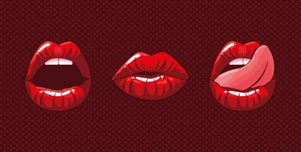 Conjunto de sexy mulher bocas pop art estilo — Vetor de Stock