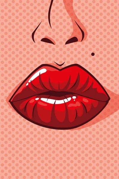 Sexy mujer labios pop arte estilo — Vector de stock