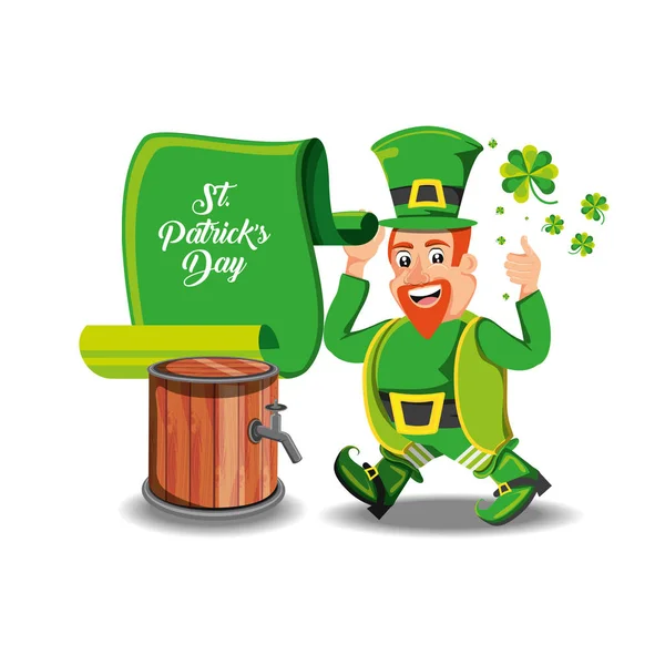 St patrick dia com duende e barril —  Vetores de Stock