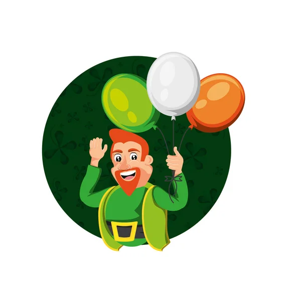 Leprechaun avec ballons hélium dans le cadre circulaire — Image vectorielle