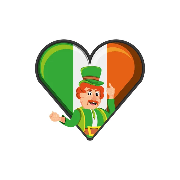 Skřítek s vlajkou irské ve tvaru srdce — Stockový vektor