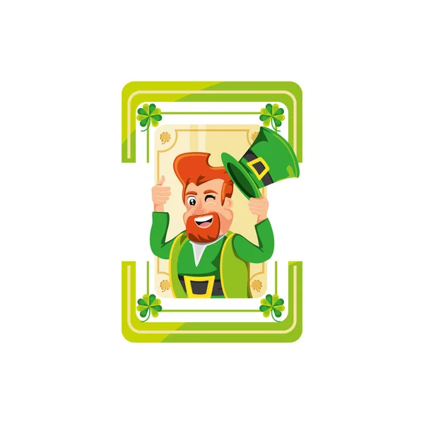 Leprechaun happy in seal with clovers — Stock Vector