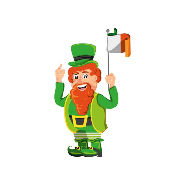 Leprechaun with flag irish — Stock Vector