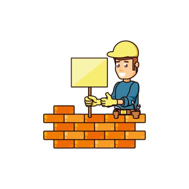 İnşaat işçisi afiş sinyal ve duvar tuğla ile