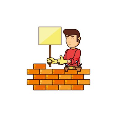 İnşaat işçisi afiş sinyal ve duvar tuğla ile