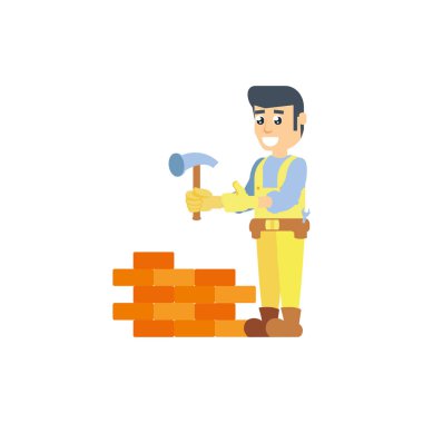 İnşaat işçisi çekiç aracı ve duvar vektör çizim tasarım ile
