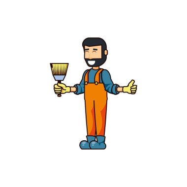 İnşaat işçisi boya fırçası ile