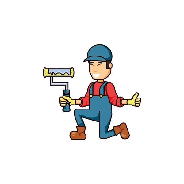 Boya silindirli inşaat işçisi — Stok Vektör