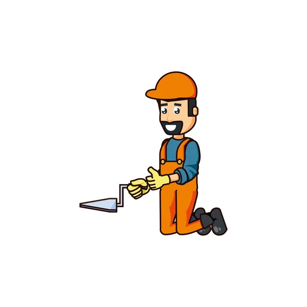 Pracownik budowlany z narzędzie łopatki — Wektor stockowy