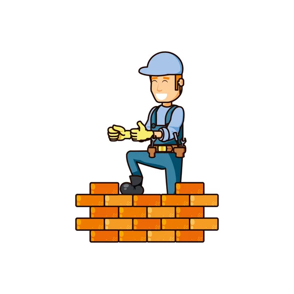 Trabajador de la construcción con ladrillo — Vector de stock