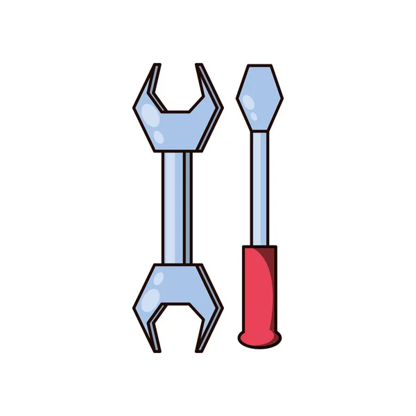 Skruvmejsel och skiftnyckel isolerade verktyg-ikonen — Stock vektor