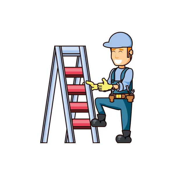 Trabajador Construcción Con Escalera Portátil Vector Ilustración Diseño — Archivo Imágenes Vectoriales