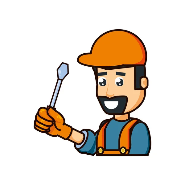 Trabajador de la construcción con destornillador — Vector de stock