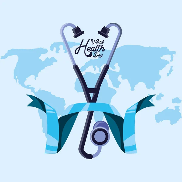 Dag kaart van de gezondheid van de wereld met de stethoscoop — Stockvector