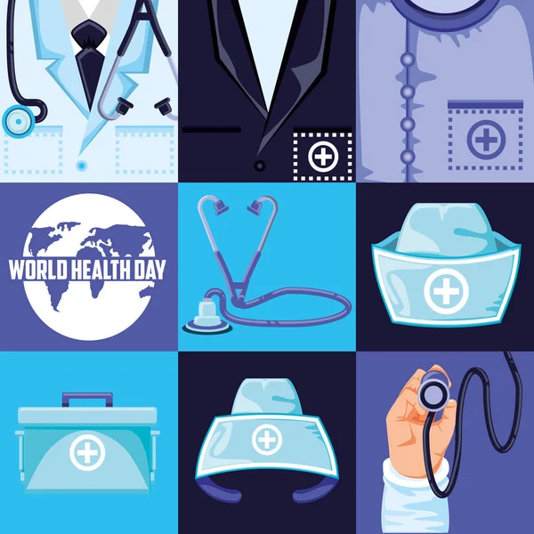 Día mundial de la salud y establecer iconos — Archivo Imágenes Vectoriales