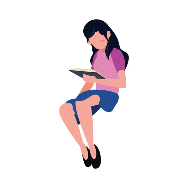 Jeune femme assise à lire un livre — Image vectorielle