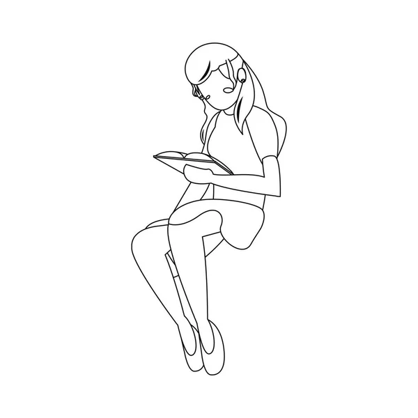 Junge Frau sitzt und liest ein Buch — Stockvektor