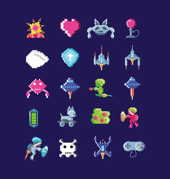 Classic video game set icons — Stock Vector