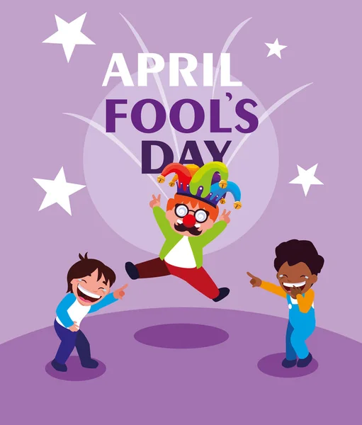 Happy little boys april fools day card — Stock Vector