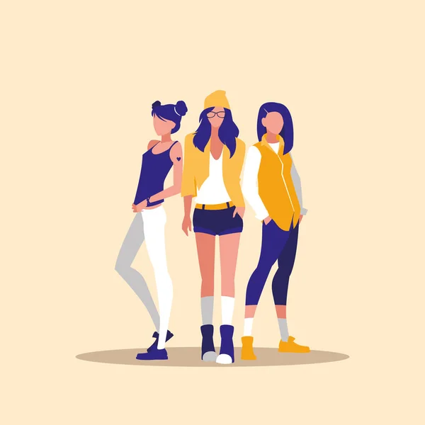 Group girls professional models characters — Stock Vector
