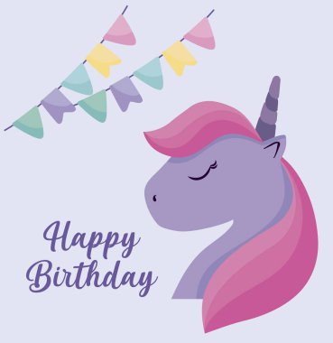 mutlu doğum günü kartı şirin baş unicorn ile