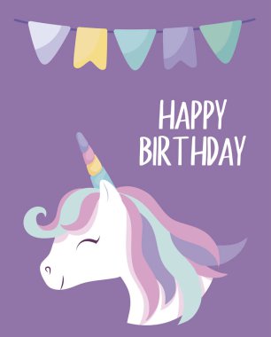 mutlu doğum günü kartı şirin baş unicorn ile