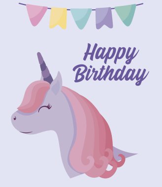 mutlu doğum günü kartı şirin baş unicorn ile