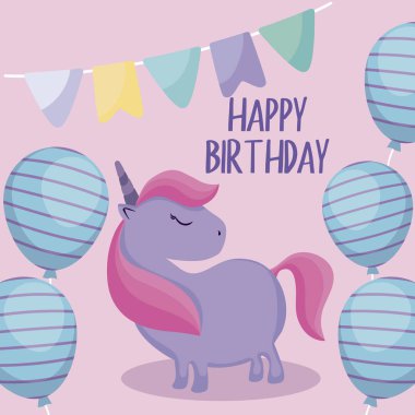 mutlu doğum günü kartı şirin unicorn ile