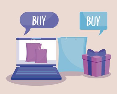 e-ticaret online dizüstü bilgisayar ve simgeler ile