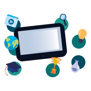 Tablet yaratıcılık online eğitim okul vektör çizim