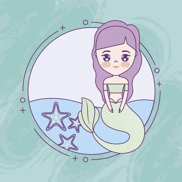 Sirena linda con marco circular — Archivo Imágenes Vectoriales