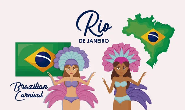 Garotas bailando de carnaval rio janeiro — Archivo Imágenes Vectoriales